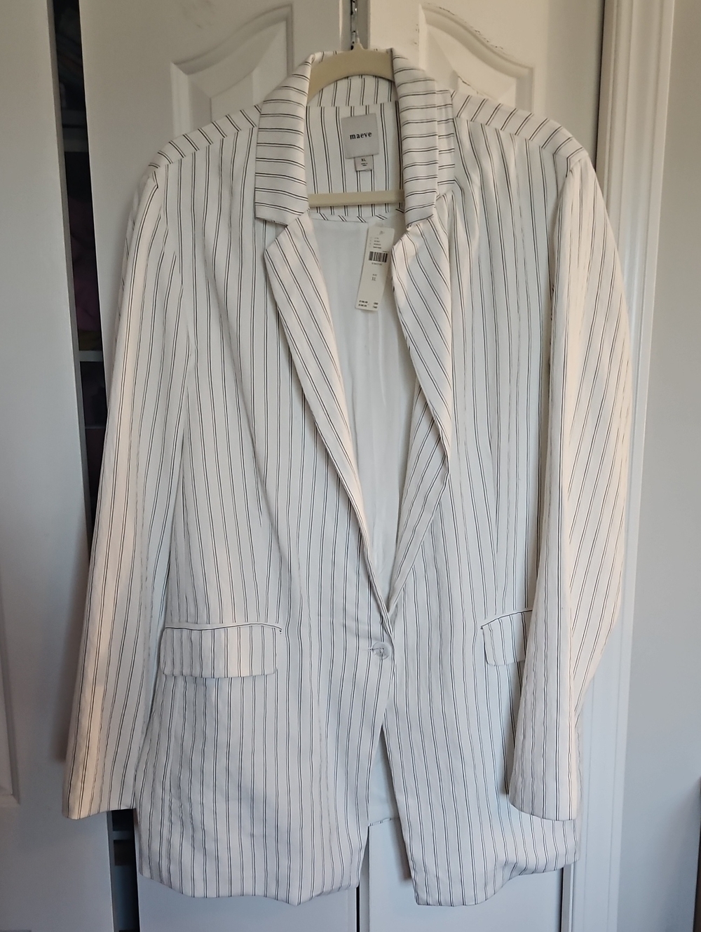 Maeve From Anthropologie White Blazer with Thin Pinstripes